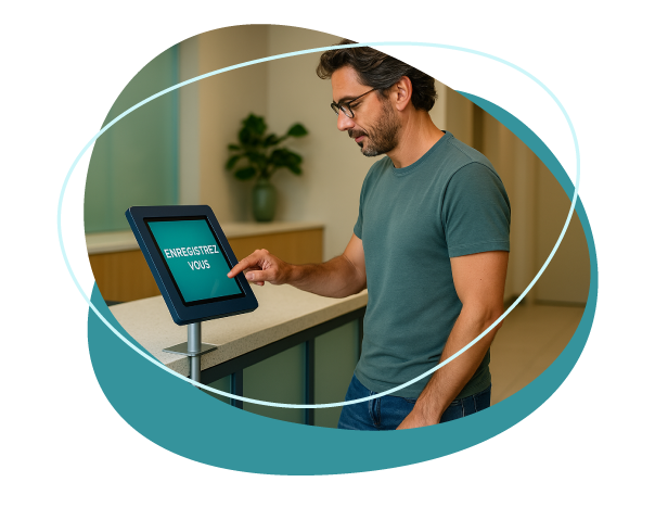 Homme signant un registre visiteur en ligne usine et conforme au RGPD