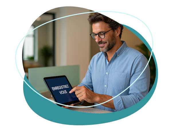 Homme signant un registre visiteur en ligne MAIRIE et conforme au RGPD